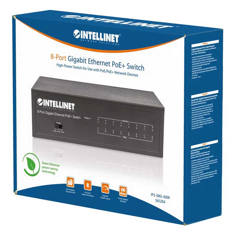 Intellinet IPS-08G-60W 8-Port Gigabit Ethernet PoE+ Switch - 561204