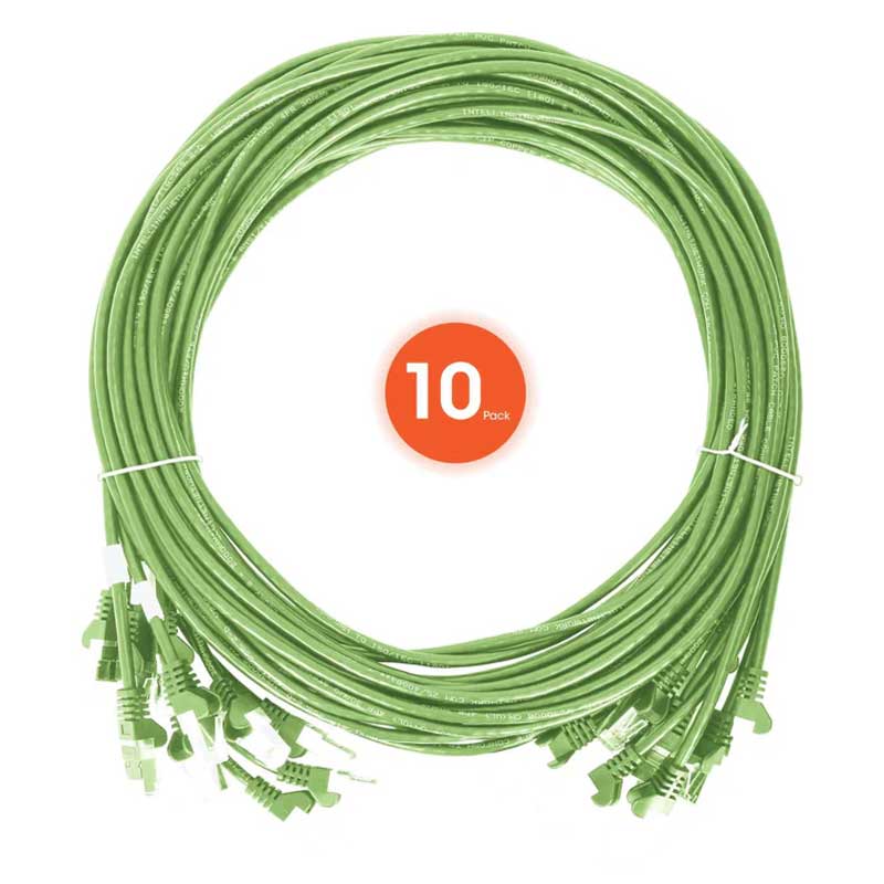 Intellinet Cat6 U/UTP Slim Network Patch Cable, 7 ft., Bright Green, 10-Pack - 744638