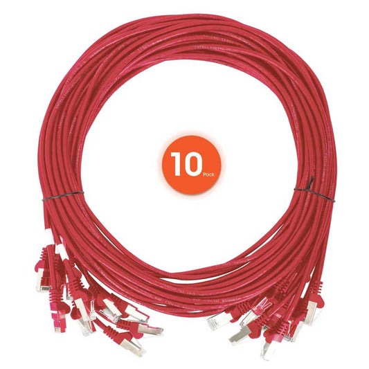 Intellinet Cat6 U/UTP Slim Network Patch Cable, 14 ft., Red, 10-Pack - 744867