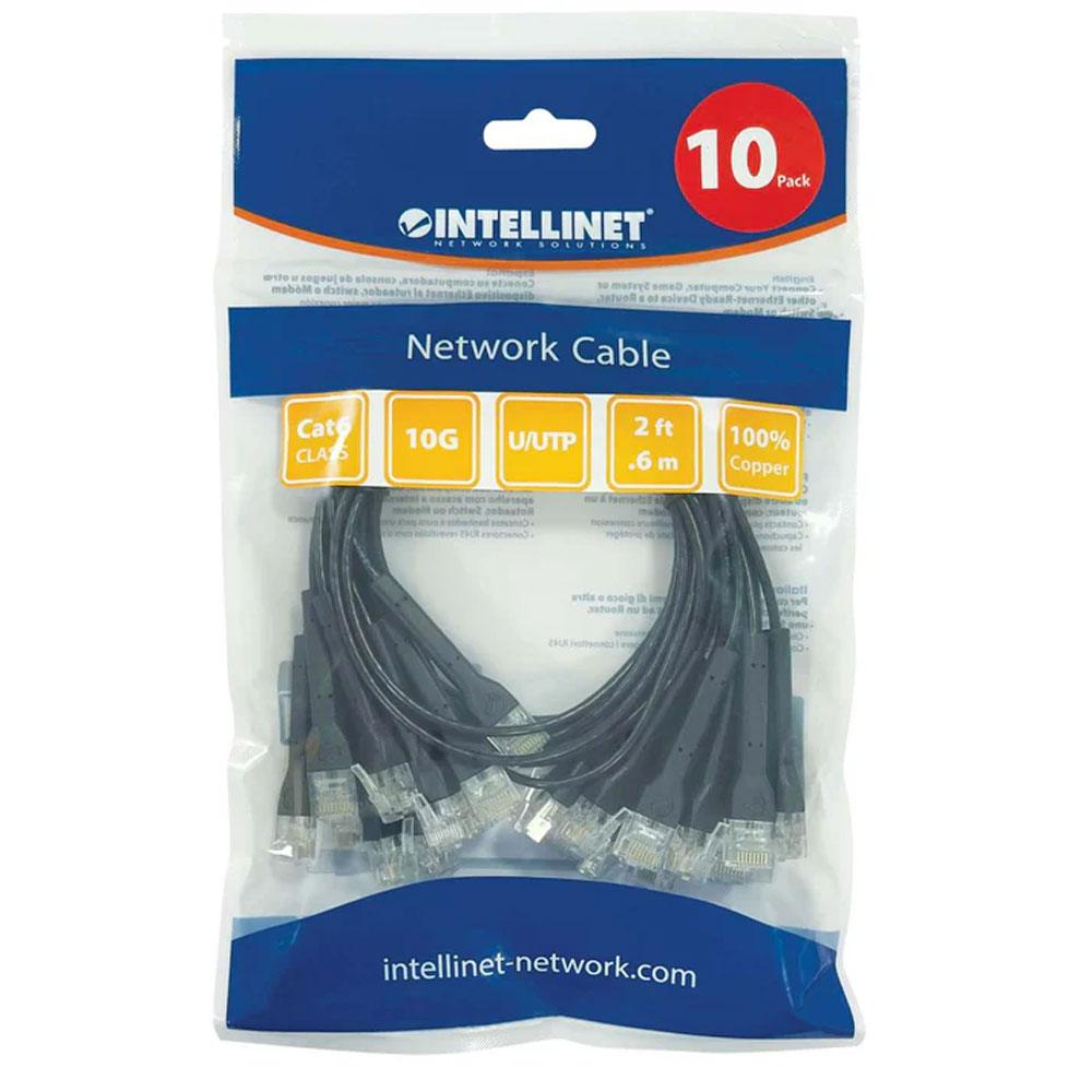 Intellinet Cat6 U/UTP FlexiBoot Slim Network Patch Cable, 2 ft., Black, 10-Pack - 745178