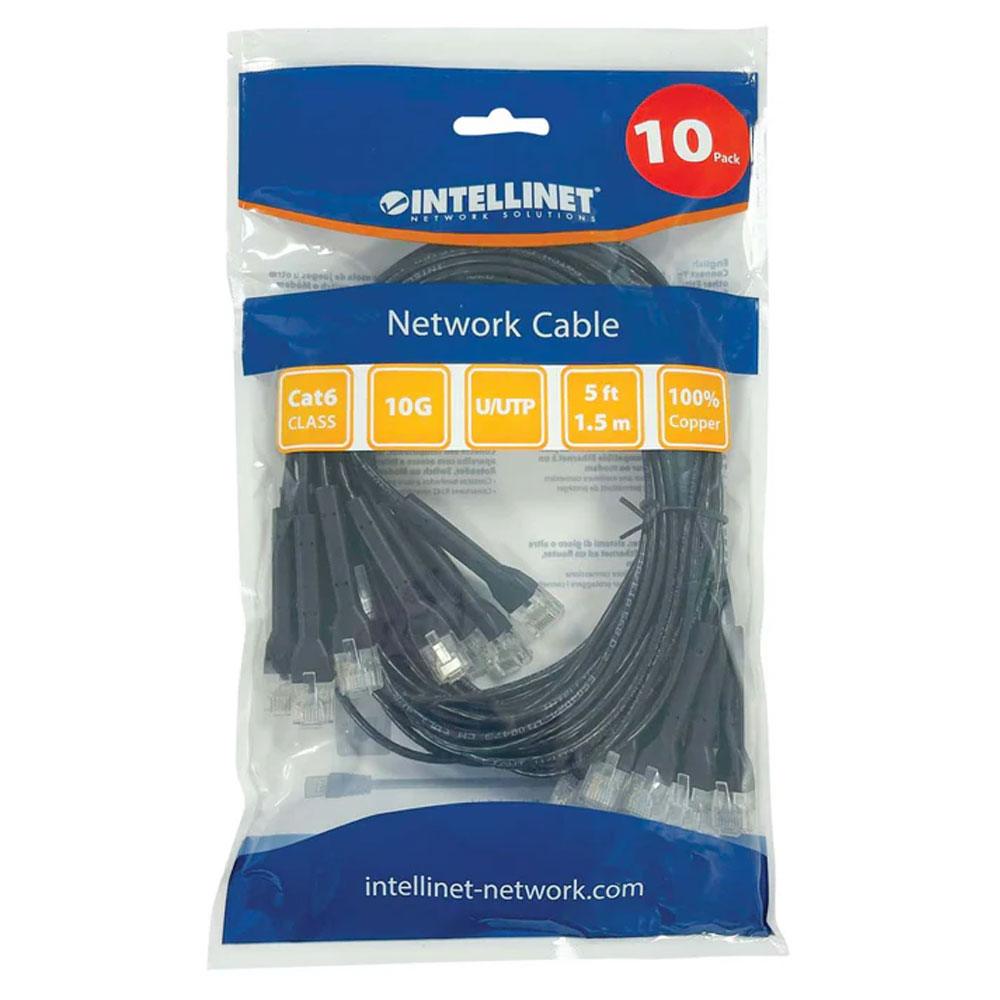 Intellinet Cat6 U/UTP FlexiBoot Slim Network Patch Cable, 5 ft., Black, 10-Pack - 745192
