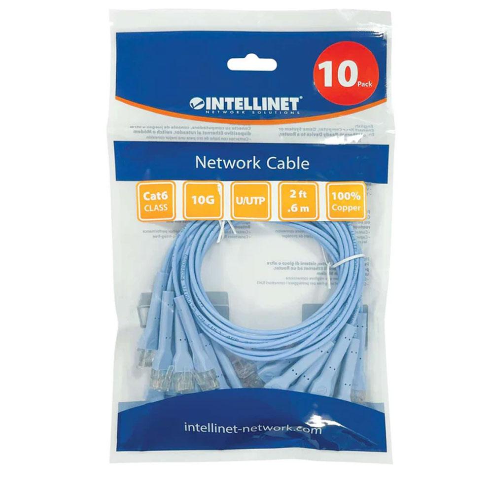Intellinet Cat6 U/UTP FlexiBoot Slim Network Patch Cable, 2 ft., Blue, 10-Pack - 745239