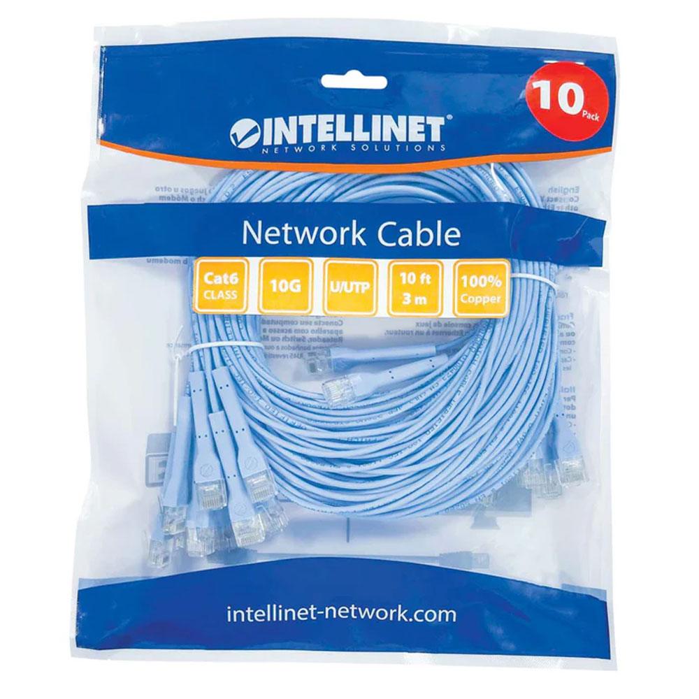 Intellinet Cat6 U/UTP FlexiBoot Slim Network Patch Cable, 10 ft., Blue, 10-Pack - 745277