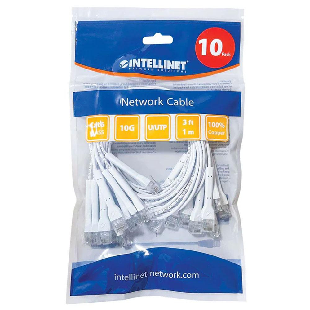 Intellinet Cat6 U/UTP FlexiBoot Slim Network Patch Cable, 3 ft., White, 10-Pack - 745307