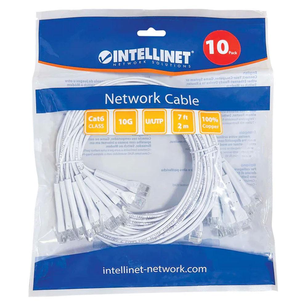 Intellinet Cat6 U/UTP FlexiBoot Slim Network Patch Cable, 7 ft., White, 10-Pack - 745321