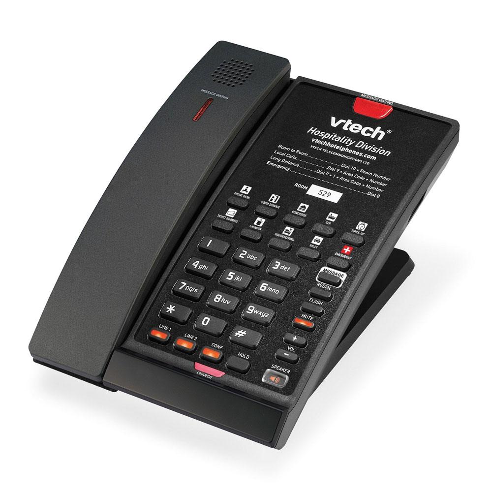VTech Hospitality CTM-A2421-BATT Matte Black Contemporary Analog 2-Line Cordless Phone - 80-H0AZ-13-000