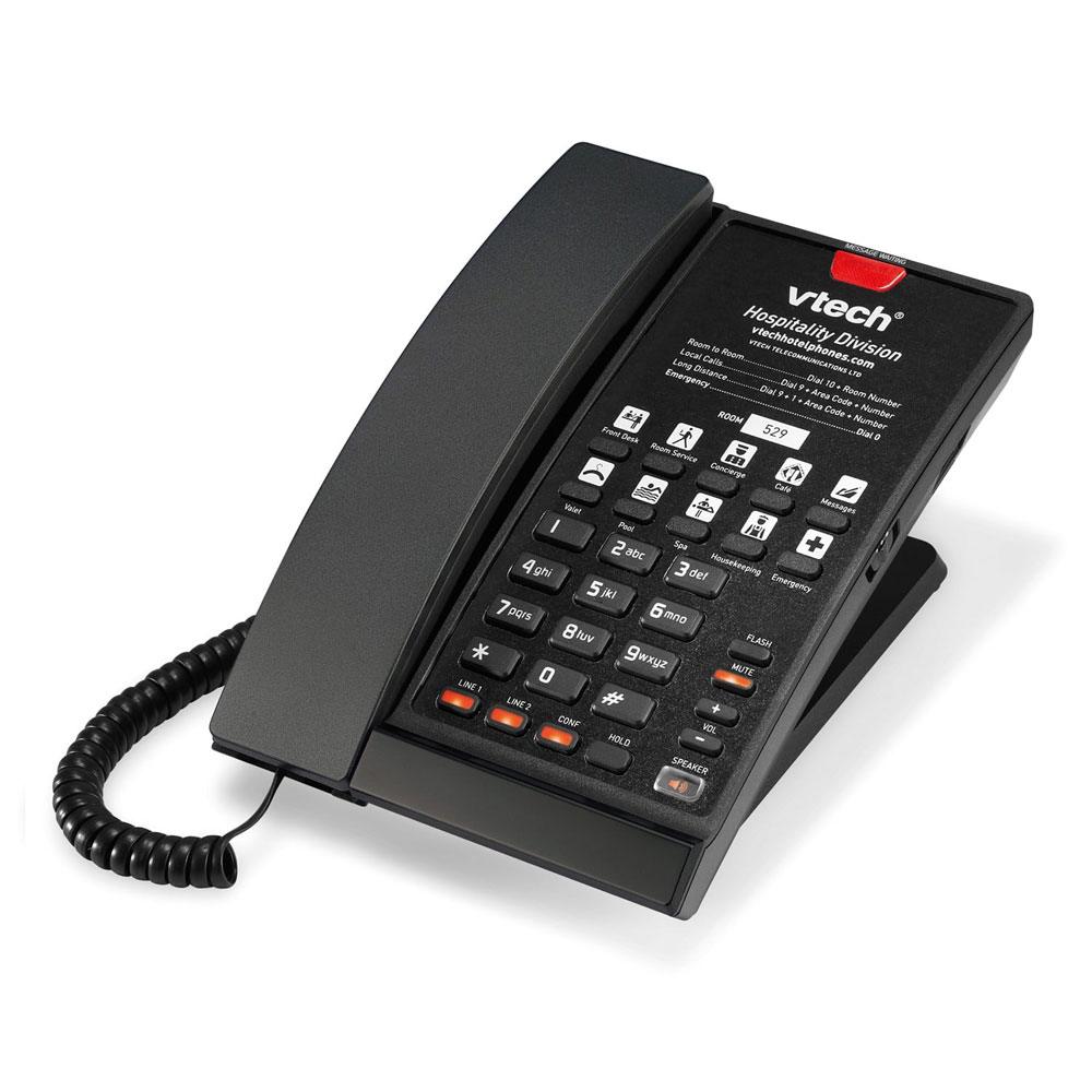 VTech Hospitality A2220 L2 Matte Black Contemporary Analog 2-Line Corded Phone - 80-H0BU-13-000