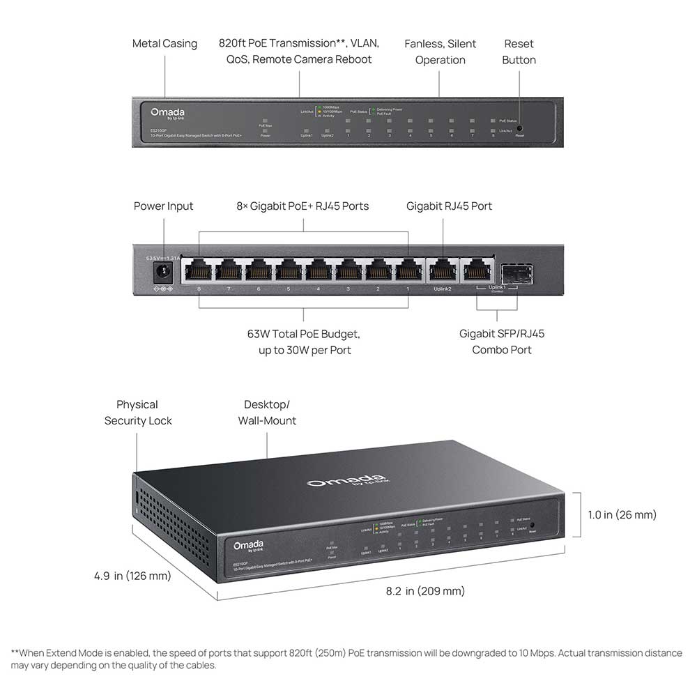 TP-Link Omada ES210GP Gigabit Easy Managed Switch with PoE+