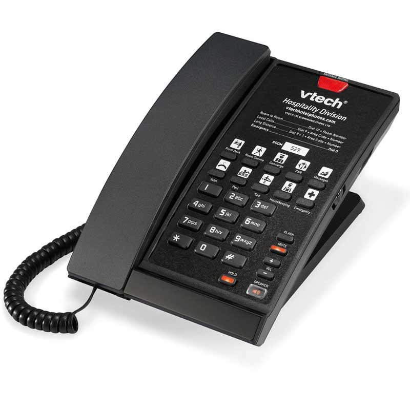 VTech Hospitality A2210 Matte Black - 80-H022-13-000 Analog Corded Phone