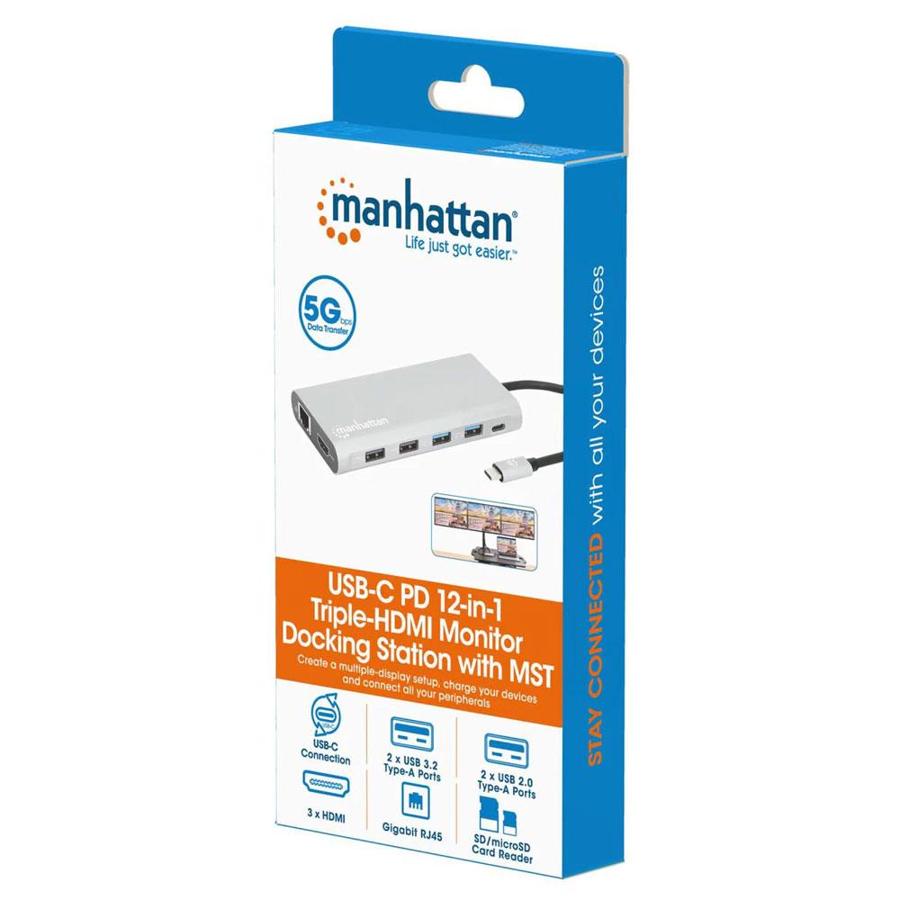 Manhattan USB-C PD 12-in-1 Triple-HDMI Monitor Docking Station with MST - 130660