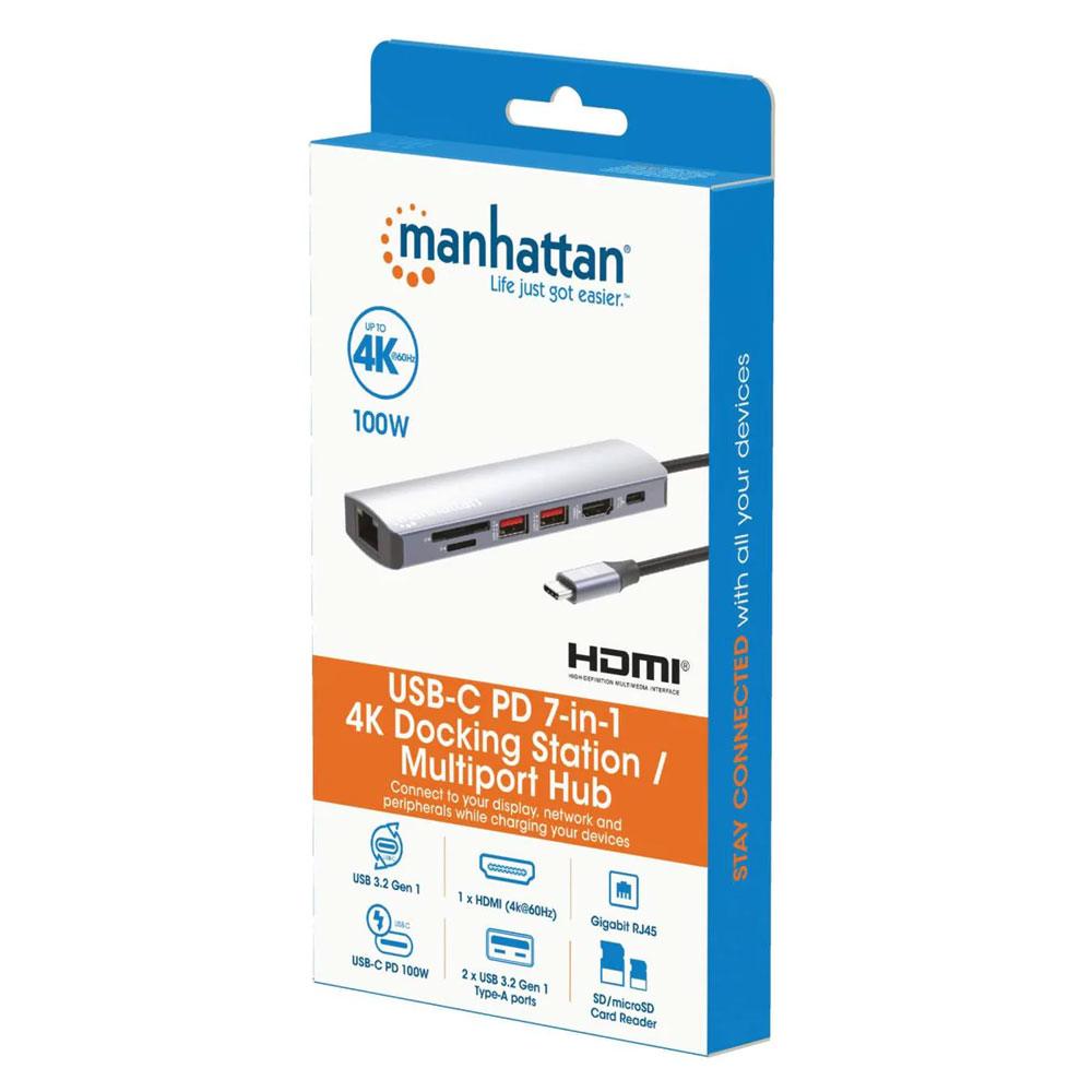 Manhattan USB-C PD 7-in-1 4K Docking Station with Multiport Hub - 153966