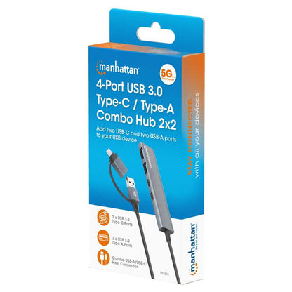 Manhattan 4-Port USB 3.0 Type-C and Type-A Combo Hub 2x2 - 181075