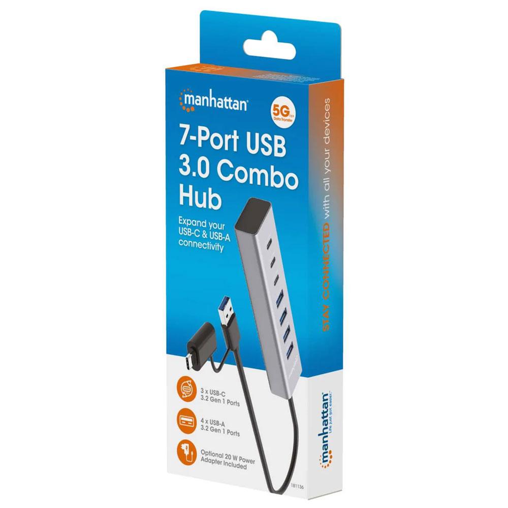 Manhattan 7-Port USB 3.0 Type-C and Type-A Combo Hub 181136