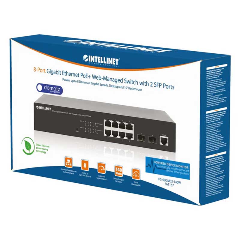 Intellinet IPS-08GM02-140W 8-Port Gigabit Ethernet PoE+ Web-Managed Switch - 561167