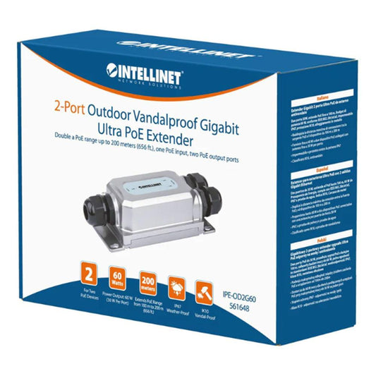 Intellinet IPE-OD2G60 2-Port Outdoor Vandalproof Gigabit Ultra PoE Extender - 561648