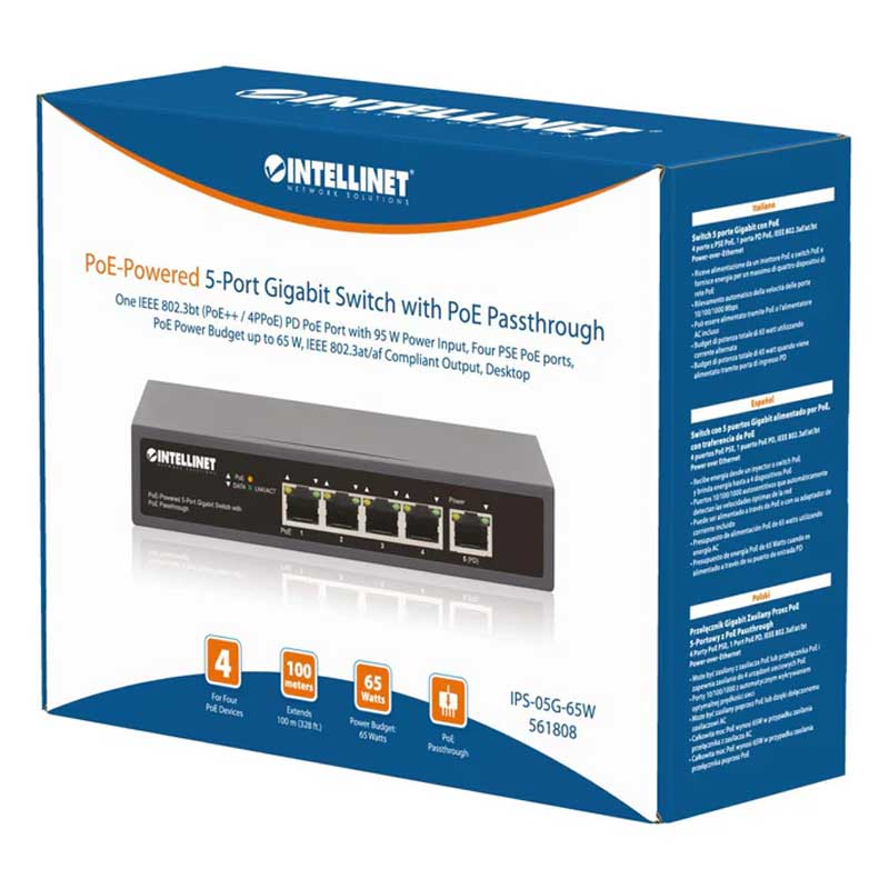 Intellinet IPS-05G-65W PoE-Powered 5-Port Gigabit Switch - 561808