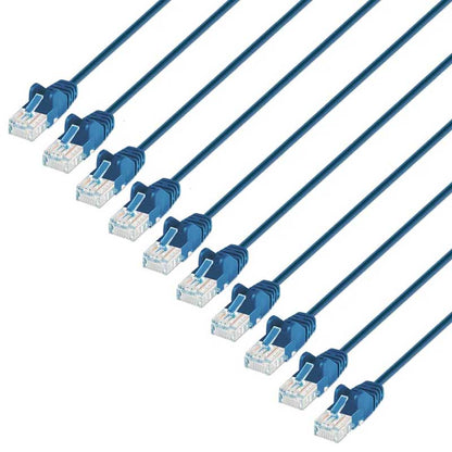Intellinet Cat6 U/UTP Slim Network Patch Cable, 3 ft., Blue, 10-Pack - 742528