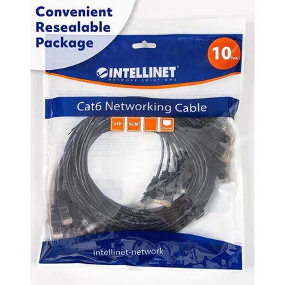 Intellinet Cat6 U/UTP Slim Network Patch Cable, 0.5 ft., Black, 10-Pack - 744331