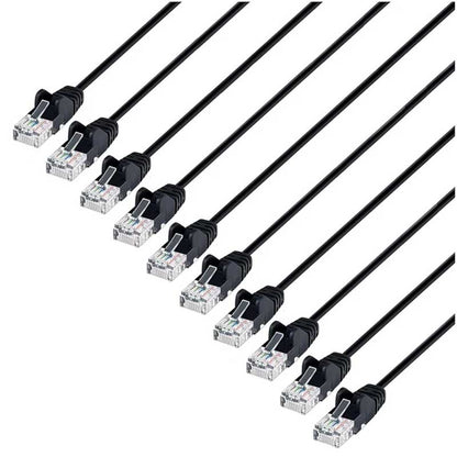 Intellinet Cat6 U/UTP Slim Network Patch Cable, 3 ft., Black, 10-Pack - 742580