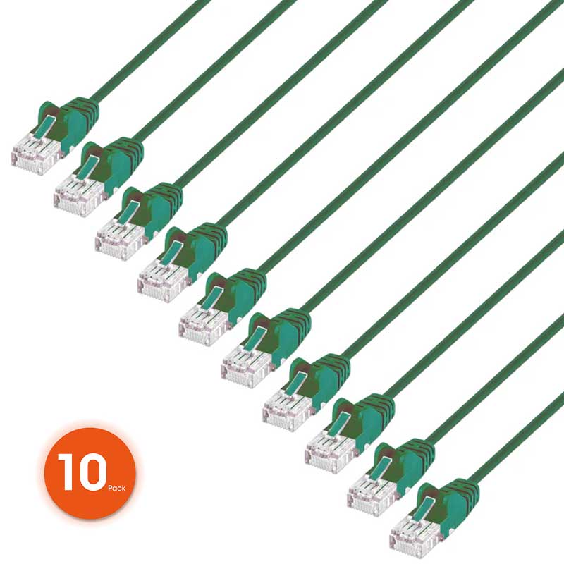 Intellinet Cat6 U/UTP Slim Network Patch Cable, 1 ft., Green, 10-Pack - 744560