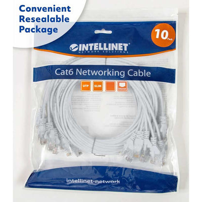 Intellinet Cat6 U/UTP Slim Network Patch Cable, 1.5 ft., White, 10-Pack - 744263