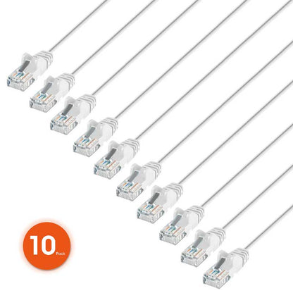 Intellinet Cat6 U/UTP Slim Network Patch Cable, 10 ft., White, 10-Pack - 744300