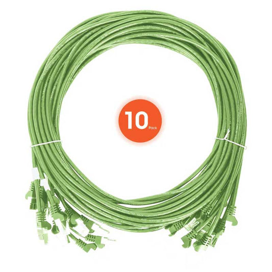 Intellinet Cat6 U/UTP Slim Network Patch Cable, 0.5 ft., Bright Green, 10-Pack - 744584