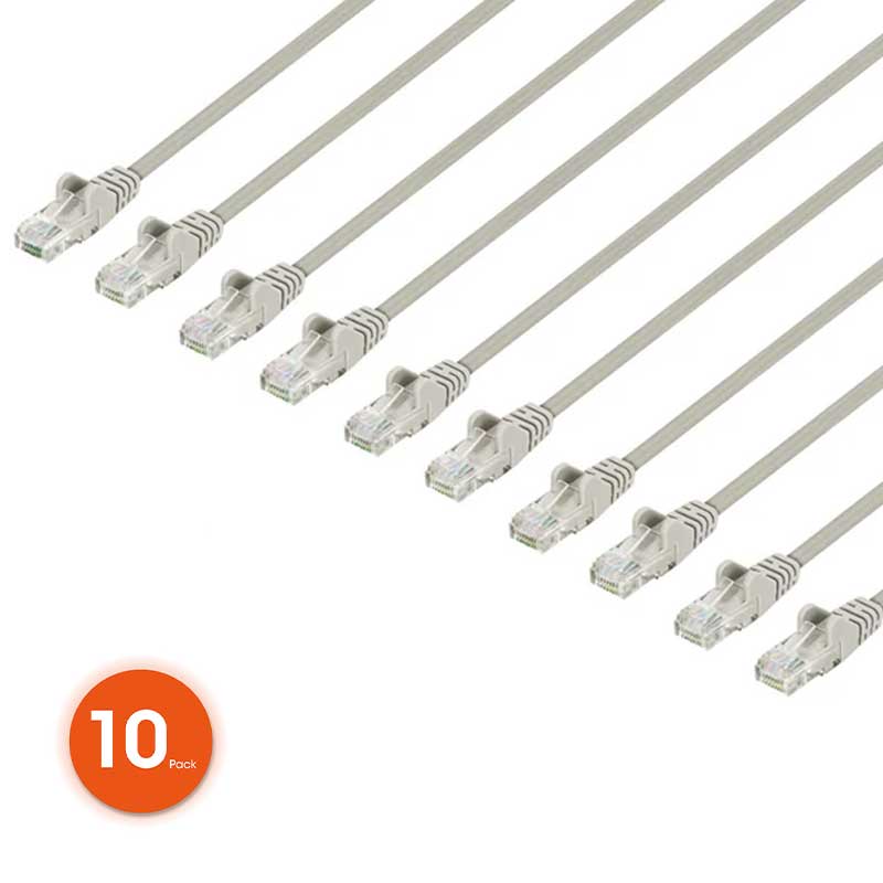 Intellinet Cat6 U/UTP Slim Network Patch Cable, 5 ft., Gray, 10-Pack - 744690