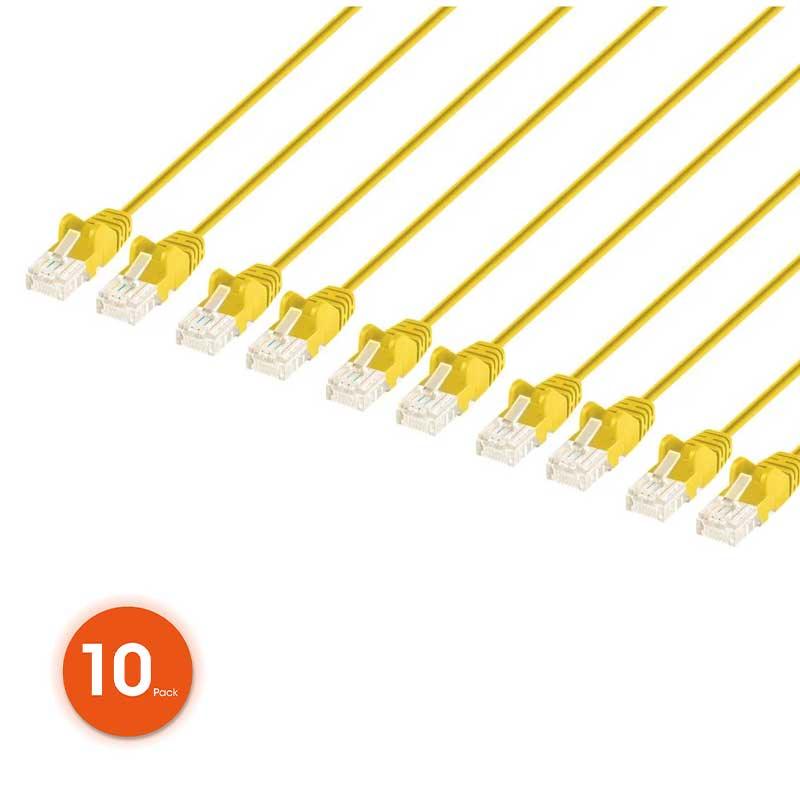 Intellinet Cat6 U/UTP Slim Network Patch Cable, 3 ft., Yellow, 10-Pack - 744751