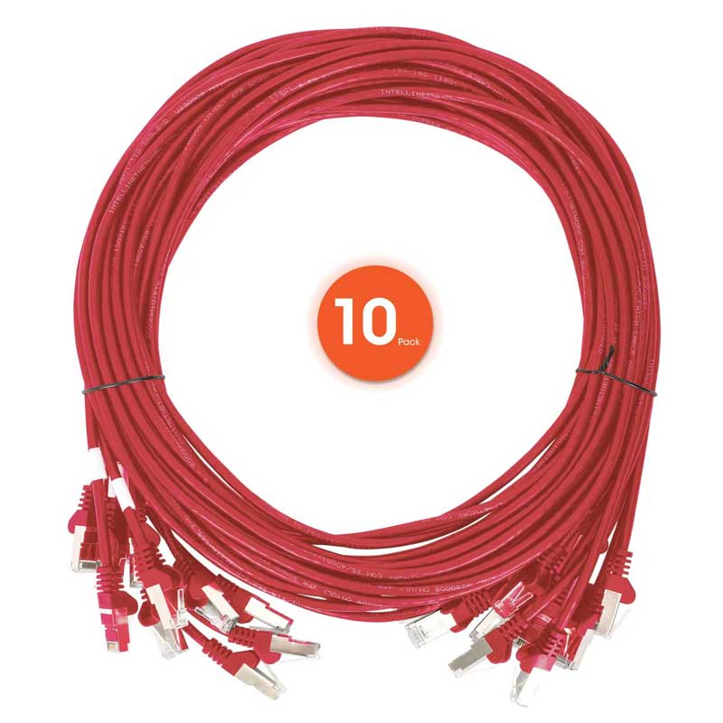 Intellinet Cat6 U/UTP Slim Network Patch Cable, 5 ft., Red, 10-Pack - 744836