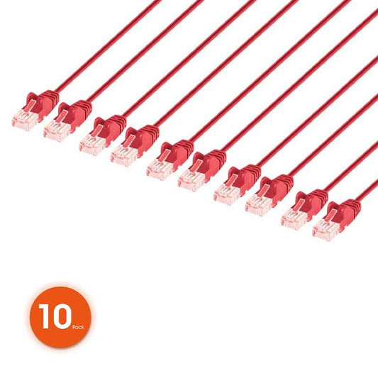 Intellinet Cat6 U/UTP Slim Network Patch Cable, 5 ft., Red, 10-Pack - 744836