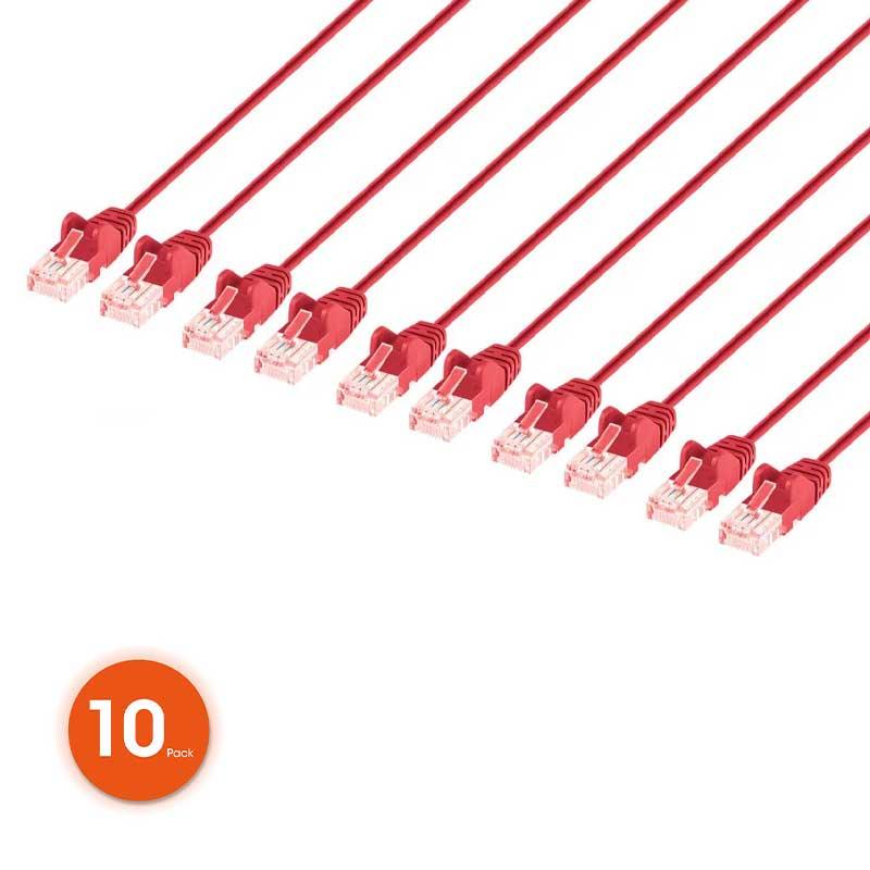 Intellinet Cat6 U/UTP Slim Network Patch Cable, 3 ft., Red, 10-Pack - 744829