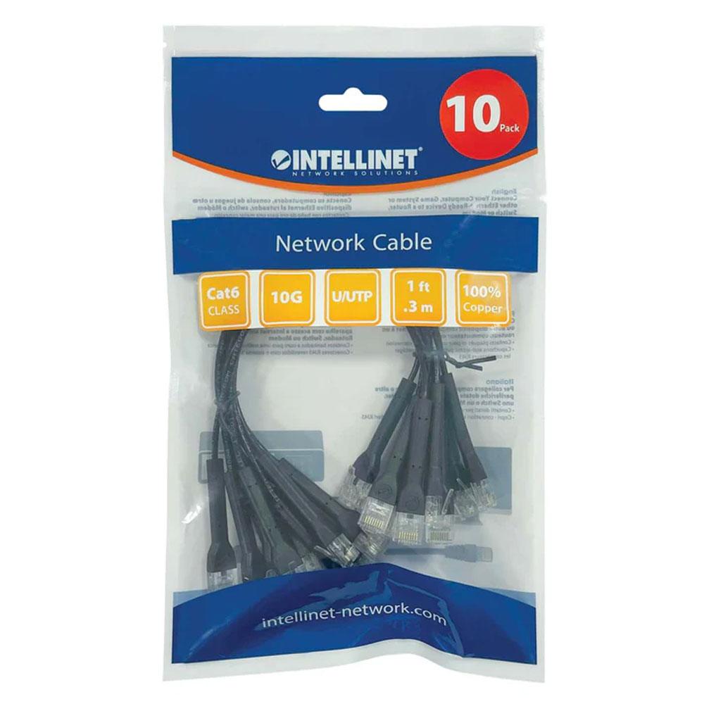 Intellinet Cat6 U/UTP FlexiBoot Slim Network Patch Cable, 1 ft., Black, 10-Pack - 745161