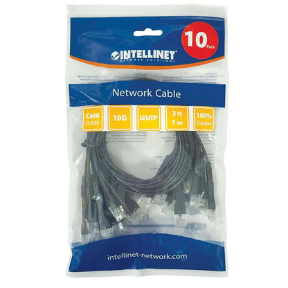 Intellinet Cat6 U/UTP FlexiBoot Slim Network Patch Cable, 3 ft., Black, 10-Pack - 745185