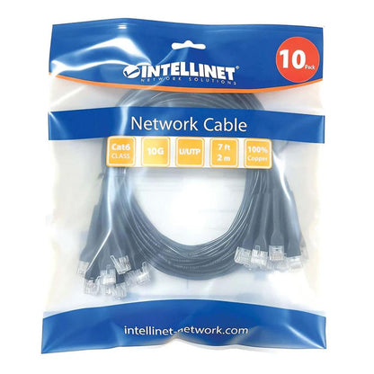 Intellinet Cat6 U/UTP FlexiBoot Slim Network Patch Cable, 7 ft., Black, 10-Pack - 745208