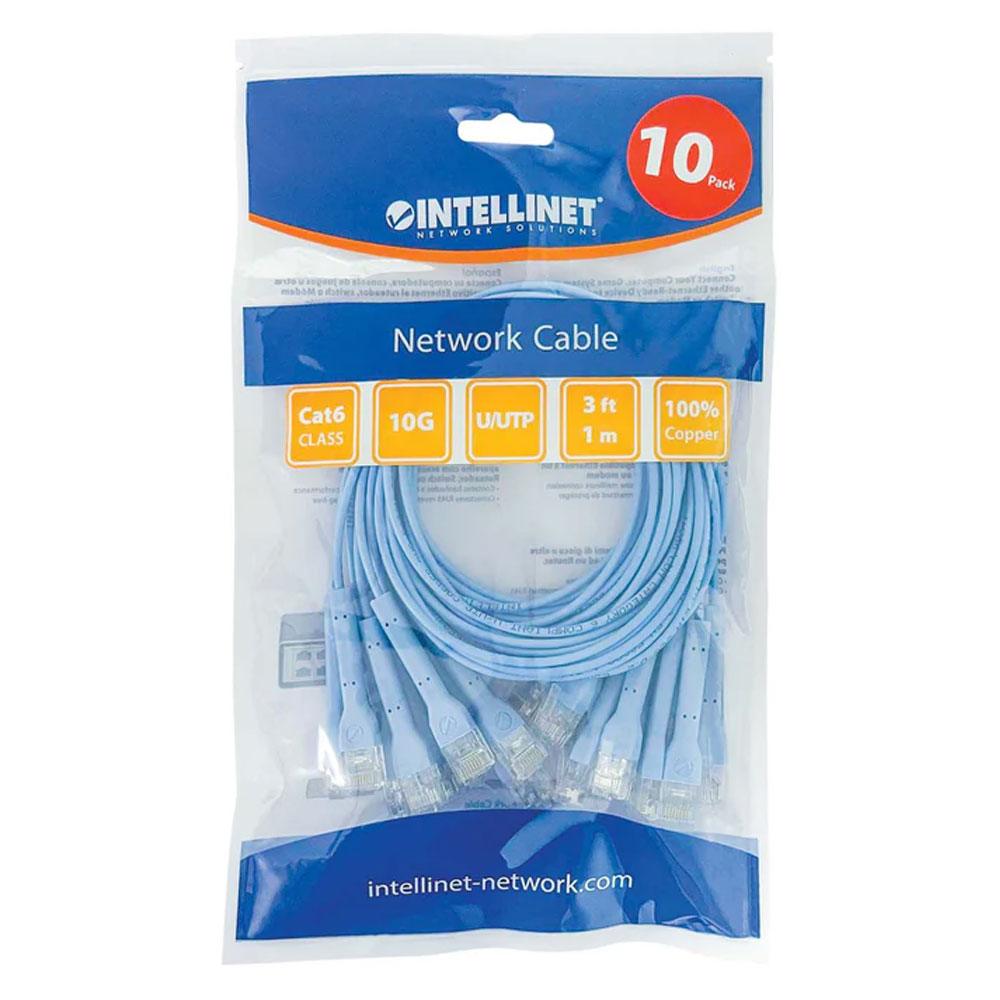 Intellinet Cat6 U/UTP FlexiBoot Slim Network Patch Cable, 3 ft., Blue, 10-Pack - 745246