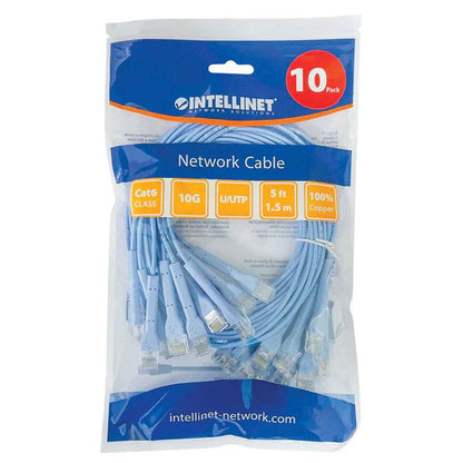 Intellinet Cat6 U/UTP FlexiBoot Slim Network Patch Cable, 5 ft., Blue, 10-Pack - 745253