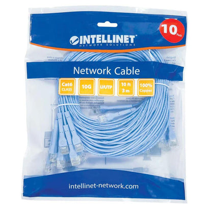 Intellinet Cat6 U/UTP FlexiBoot Slim Network Patch Cable, 10 ft., Blue, 10-Pack - 745277
