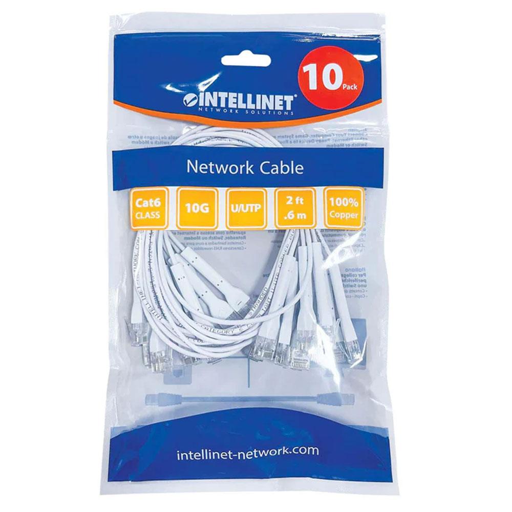 Intellinet Cat6 U/UTP FlexiBoot Slim Network Patch Cable, 2 ft., White, 10-Pack - 745291