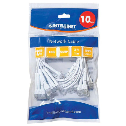Intellinet Cat6 U/UTP FlexiBoot Slim Network Patch Cable, 3 ft., White, 10-Pack - 745307