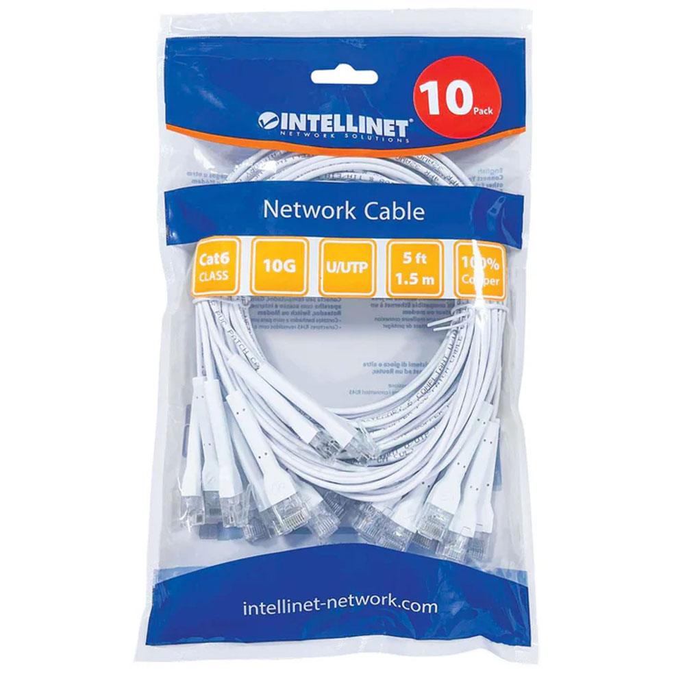 Intellinet Cat6 U/UTP FlexiBoot Slim Network Patch Cable, 5 ft., White, 10-Pack - 745314