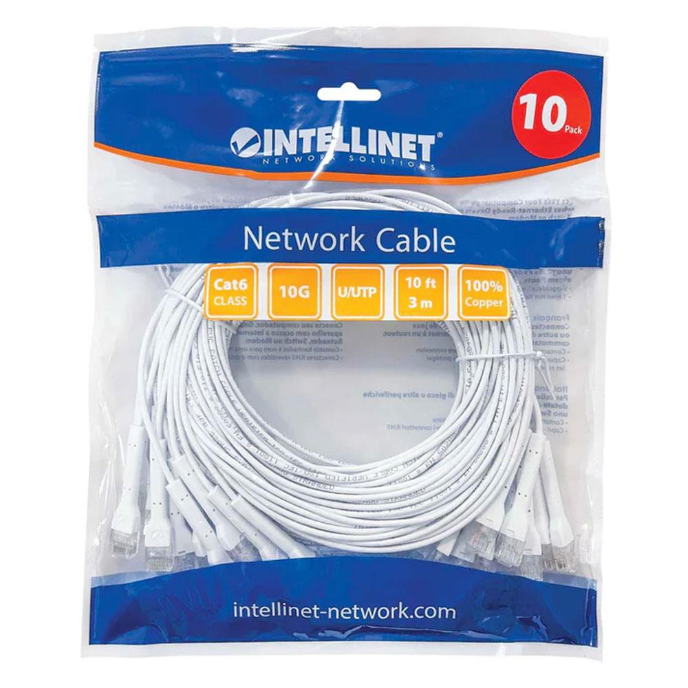 Intellinet Cat6 U/UTP FlexiBoot Slim Network Patch Cable, 10 ft., White, 10-Pack - 745338
