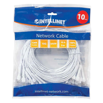 Intellinet Cat6 U/UTP FlexiBoot Slim Network Patch Cable, 10 ft., White, 10-Pack - 745338