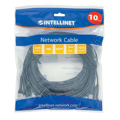 Intellinet Cat6 U/UTP FlexiBoot Slim Network Patch Cable, 14 ft., Black, 10-Pack - 745345