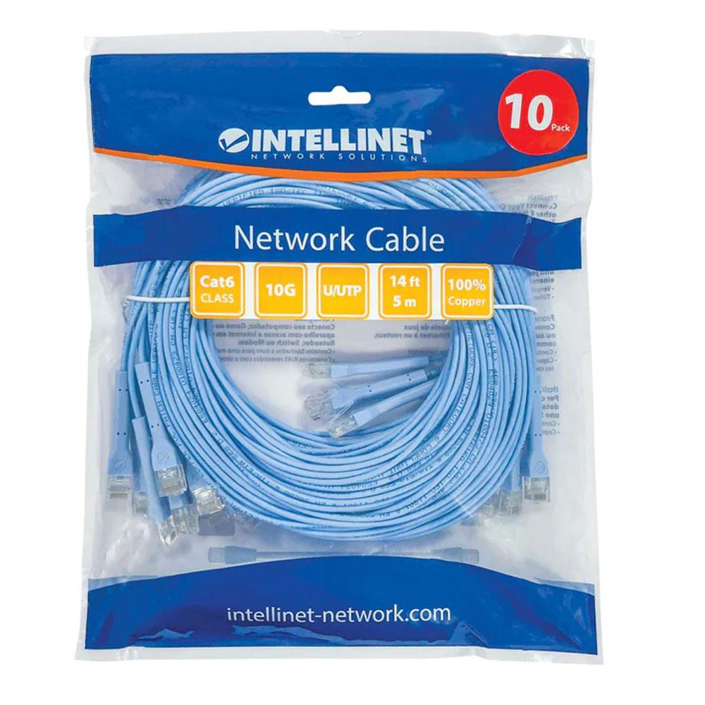 Intellinet Cat6 U/UTP FlexiBoot Slim Network Patch Cable, 14 ft., Blue, 10-Pack - 745352