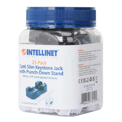 Intellinet IKJ-C6U-PD-WT-25P Cat6 Slim Keystone Jack with Punch-Down Stand, White, 25-Pack - 772105