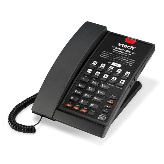 VTech Hospitality A2220 L2 Matte Black Contemporary Analog 2-Line Corded Phone - 80-H0BU-13-000