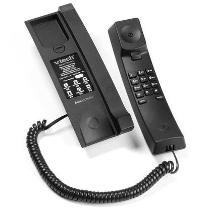 VTech Hospitality A2310-NM Matte Black 1-Line Contemporary Analog TrimStyle Phone with No MWI - 80-H0BK-15-000