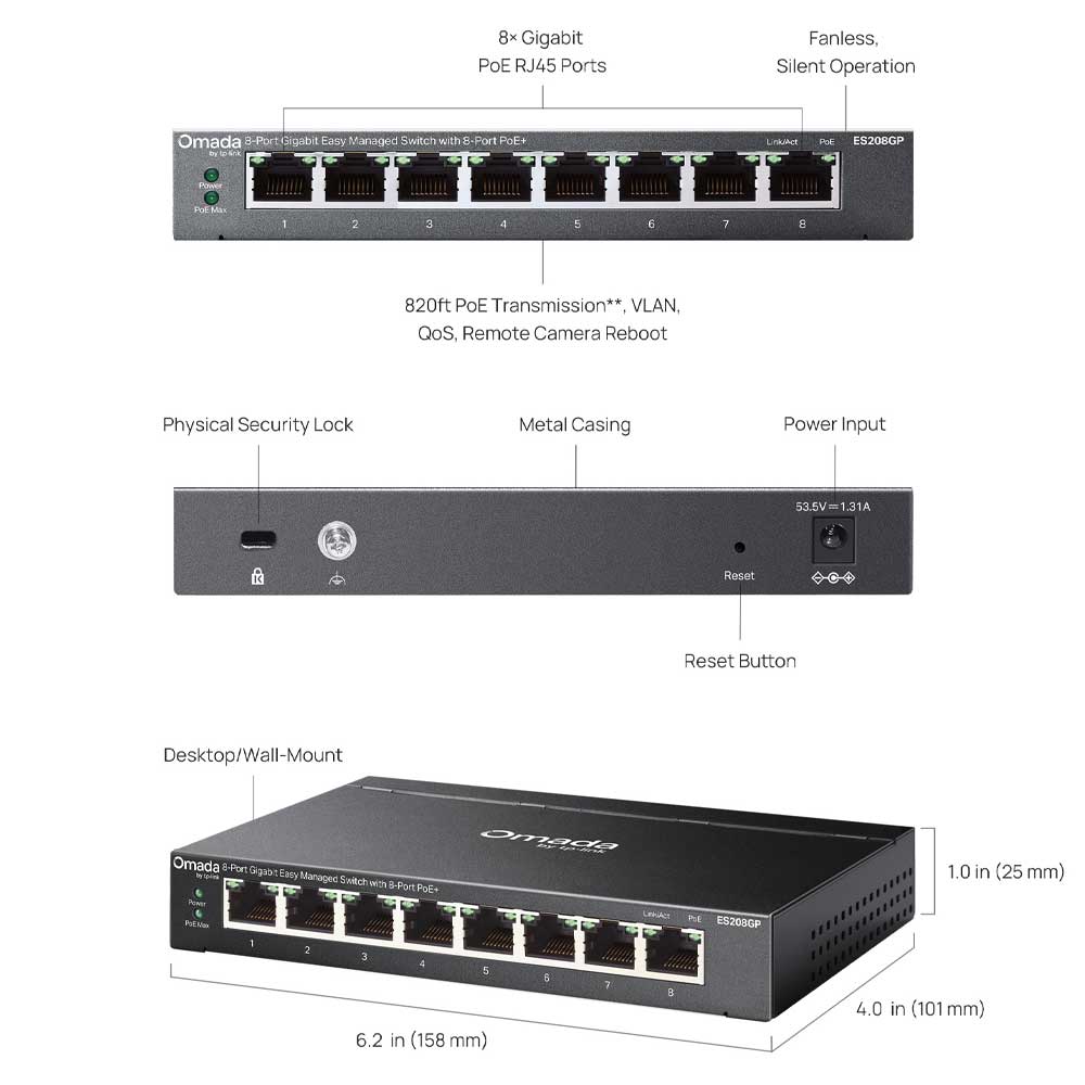 TP-Link Omada ES208GP Gigabit Easy Managed Switch with PoE+