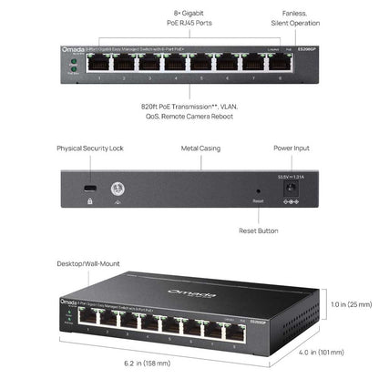 TP-Link Omada ES208GP Gigabit Easy Managed Switch with PoE+